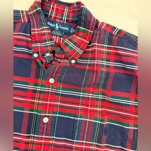 Ralph Lauren Shirt Mens Medium Red Blue Navy Tartan Plaid Classic Fit